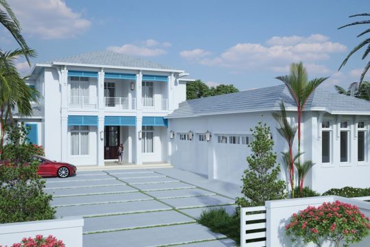 front home elevation rendering with large garage and 2 story home by ecclestone homes