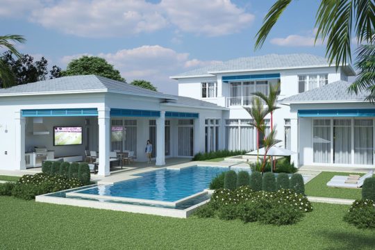 back home elevation rendering with large garage and 2 story home by ecclestone homes